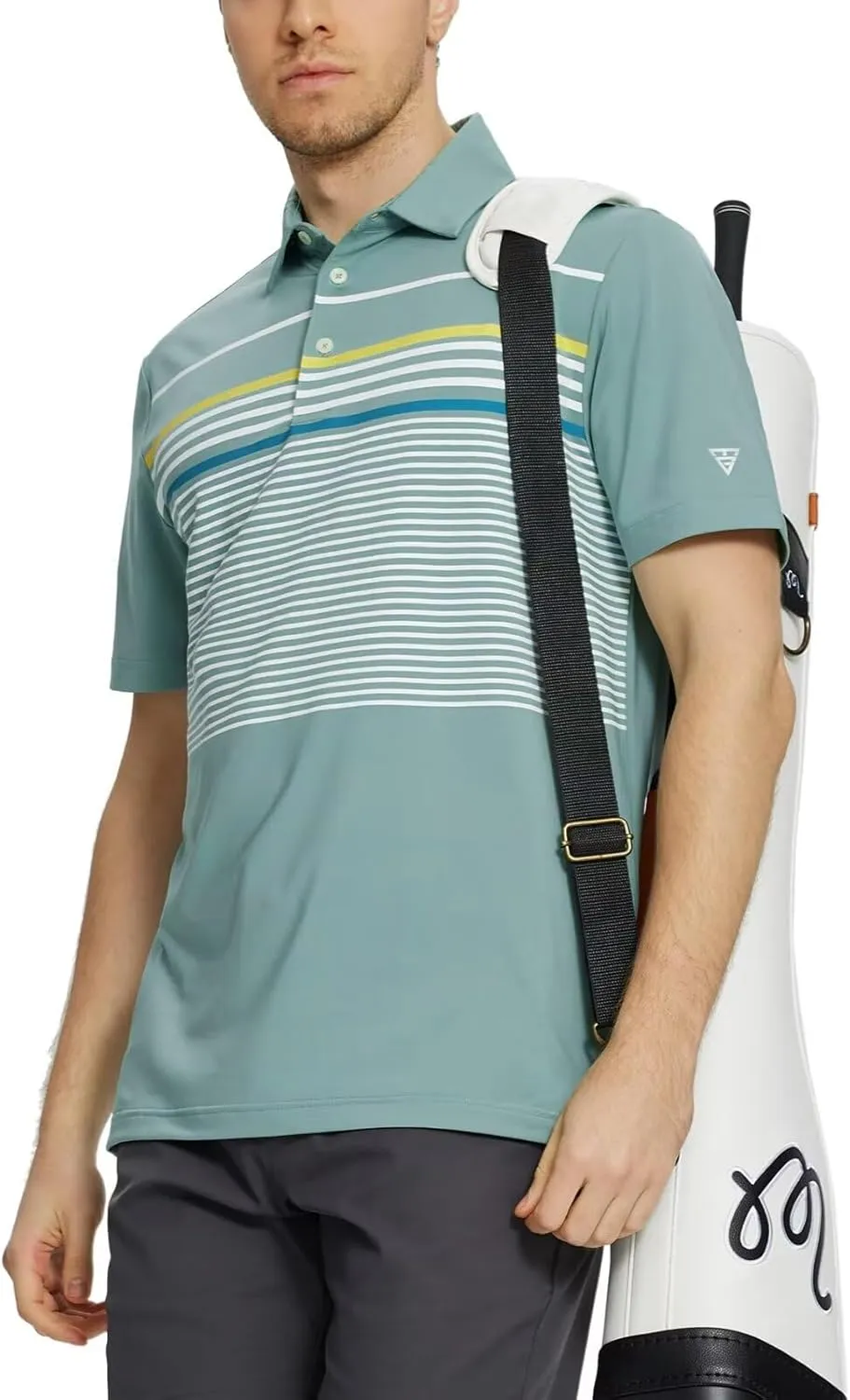 M MAELREG Golf Shirts for Men Short Sleeve Regular Fit Moisture Wicking Performance Casual Striped Print Mens Polo Shirts