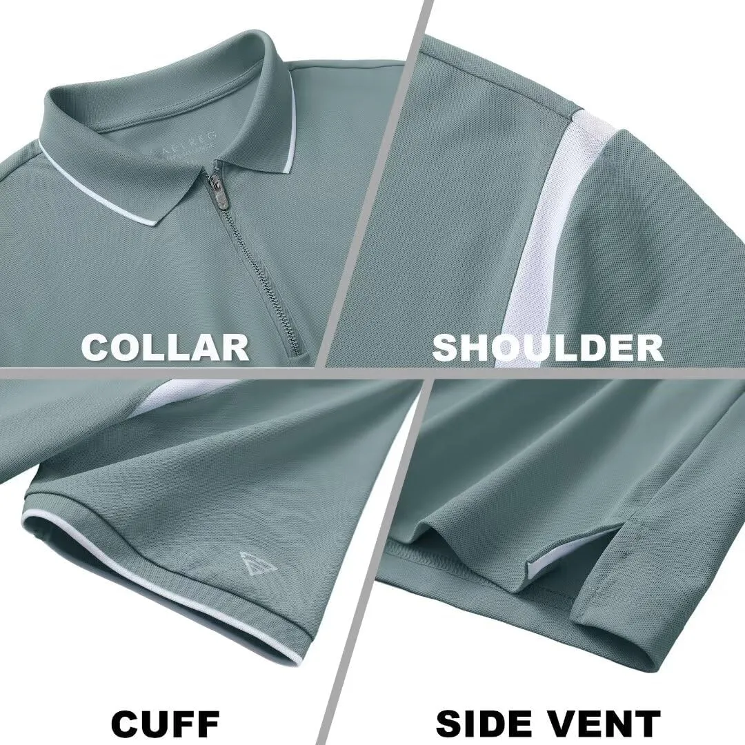 M MAELREG Polo Shirts for Men Short Sleeve Casual Dry Fit Lightweight Performance Moisture Wicking Zipper Mens Golf Shirts