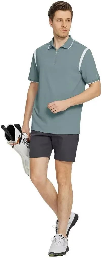 M MAELREG Polo Shirts for Men Short Sleeve Casual Dry Fit Lightweight Performance Moisture Wicking Zipper Mens Golf Shirts