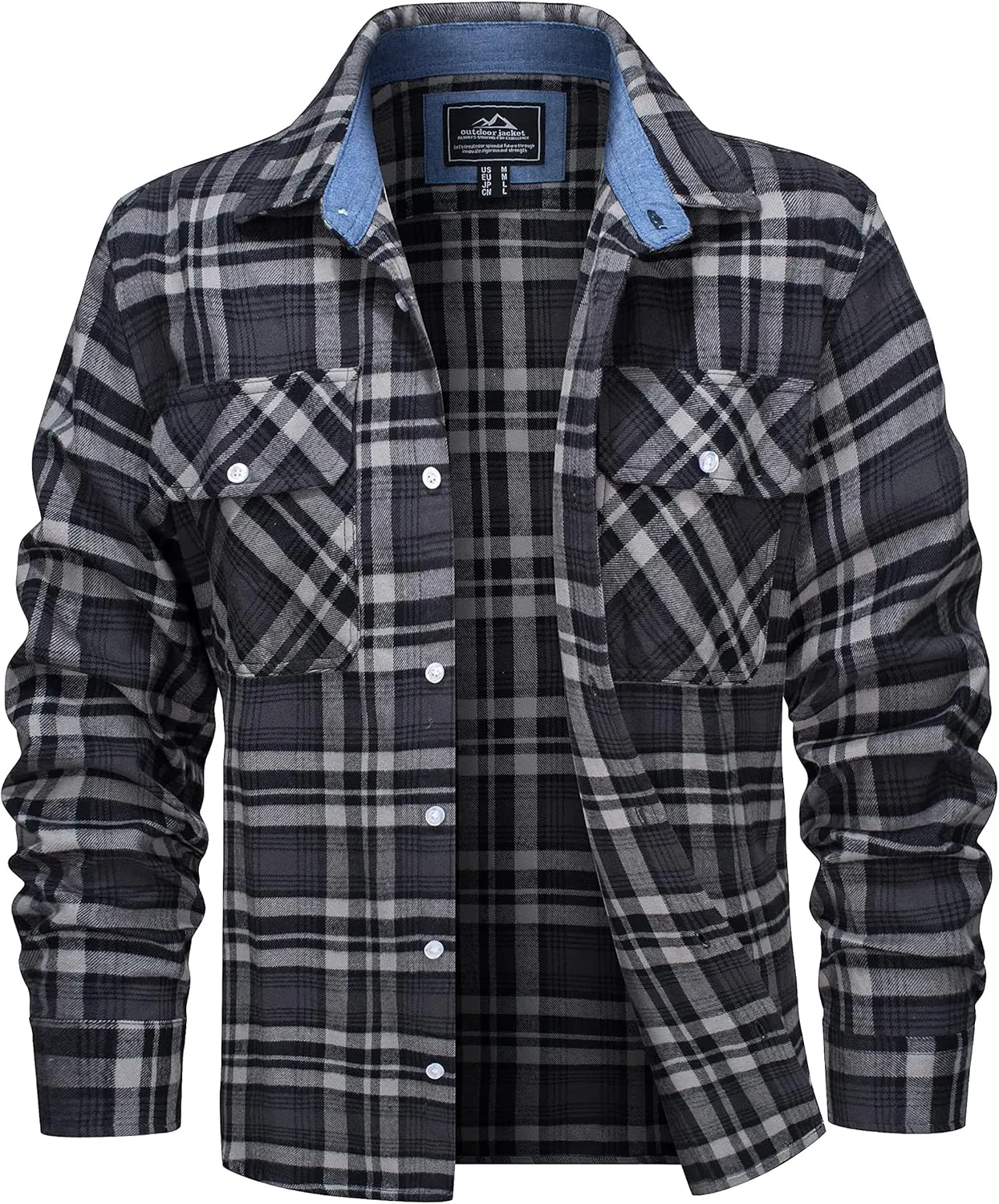 MAGCOMSEN Men's Flannel Shirts Cotton Long Sleeve Plaid Shirt Casual Fashion Button Up Shirts Jackets with 2 Pockets