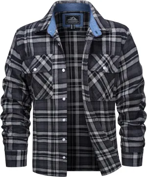 MAGCOMSEN Men's Flannel Shirts Cotton Long Sleeve Plaid Shirt Casual Fashion Button Up Shirts Jackets with 2 Pockets