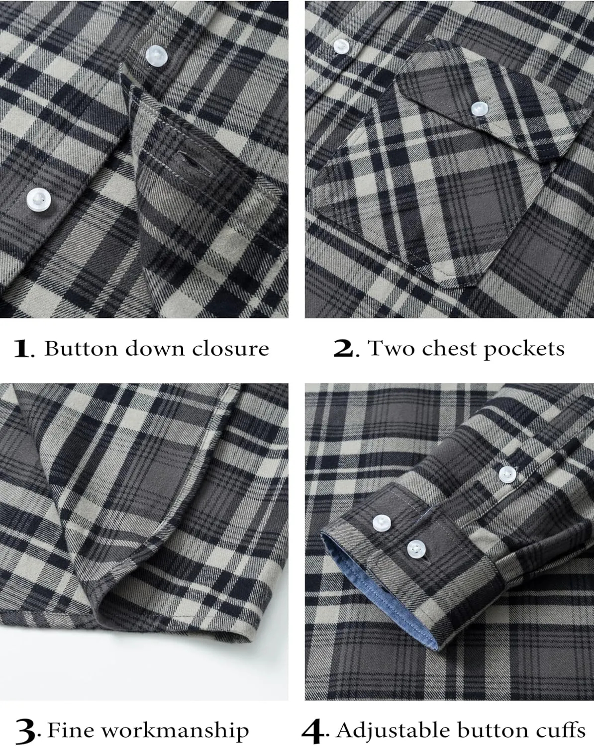 MAGCOMSEN Men's Flannel Shirts Cotton Long Sleeve Plaid Shirt Casual Fashion Button Up Shirts Jackets with 2 Pockets