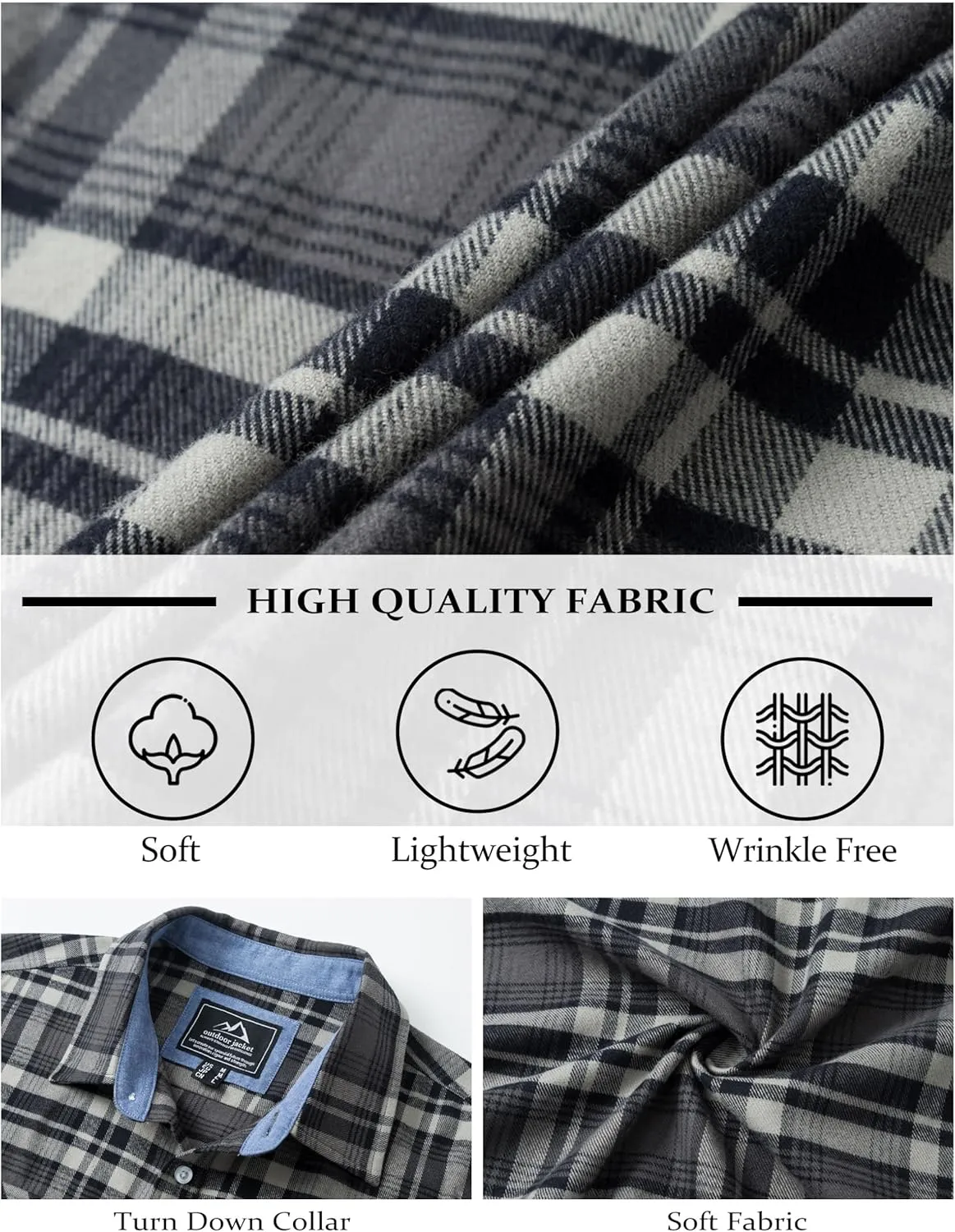 MAGCOMSEN Men's Flannel Shirts Cotton Long Sleeve Plaid Shirt Casual Fashion Button Up Shirts Jackets with 2 Pockets