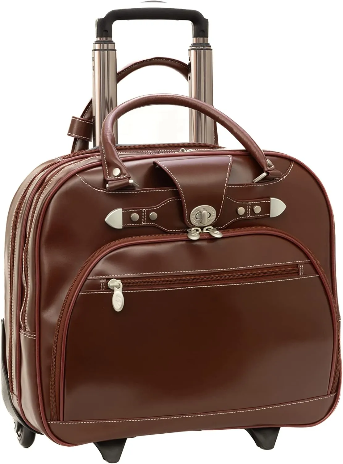 McKlein 15" Leather Wheeled Ladies' Laptop Briefcase- REDWOOD- Red