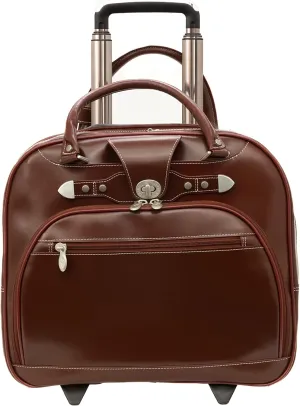 McKlein 15" Leather Wheeled Ladies' Laptop Briefcase- REDWOOD- Red