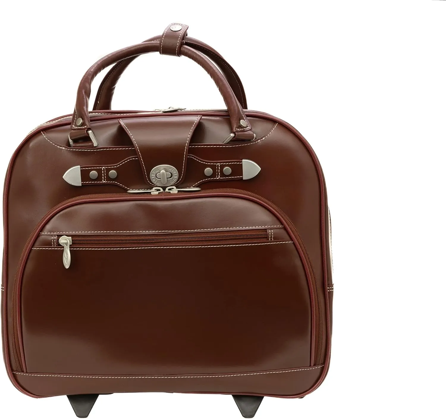 McKlein 15" Leather Wheeled Ladies' Laptop Briefcase- REDWOOD- Red