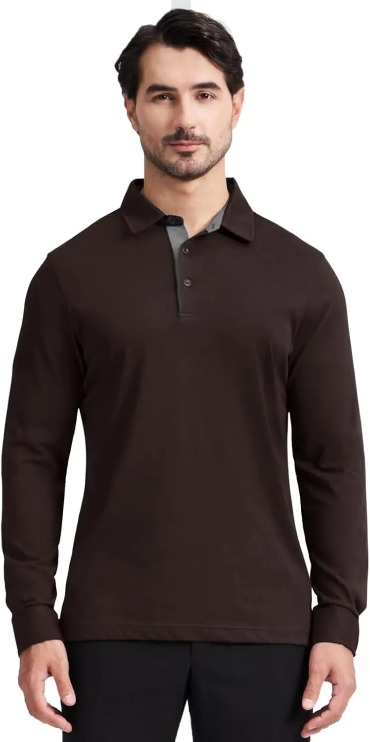 Men's Business Long and Short Sleeve Polo Shirts Mercerized Cotton Blend Casual Stylish Collared Shirts