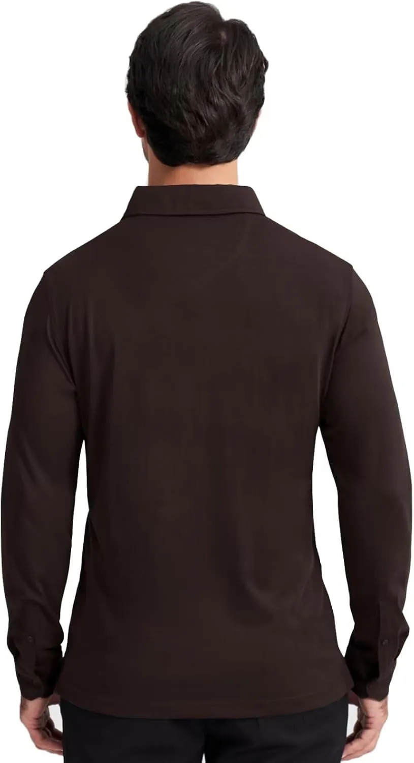 Men's Business Long and Short Sleeve Polo Shirts Mercerized Cotton Blend Casual Stylish Collared Shirts