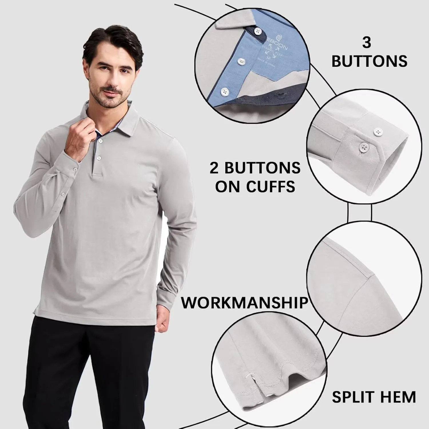 Men's Business Long and Short Sleeve Polo Shirts Mercerized Cotton Blend Casual Stylish Collared Shirts