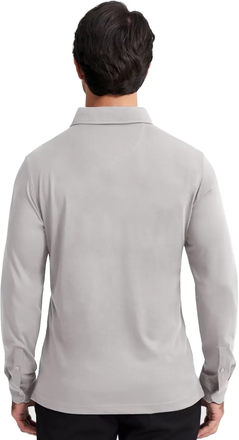 Men's Business Long and Short Sleeve Polo Shirts Mercerized Cotton Blend Casual Stylish Collared Shirts