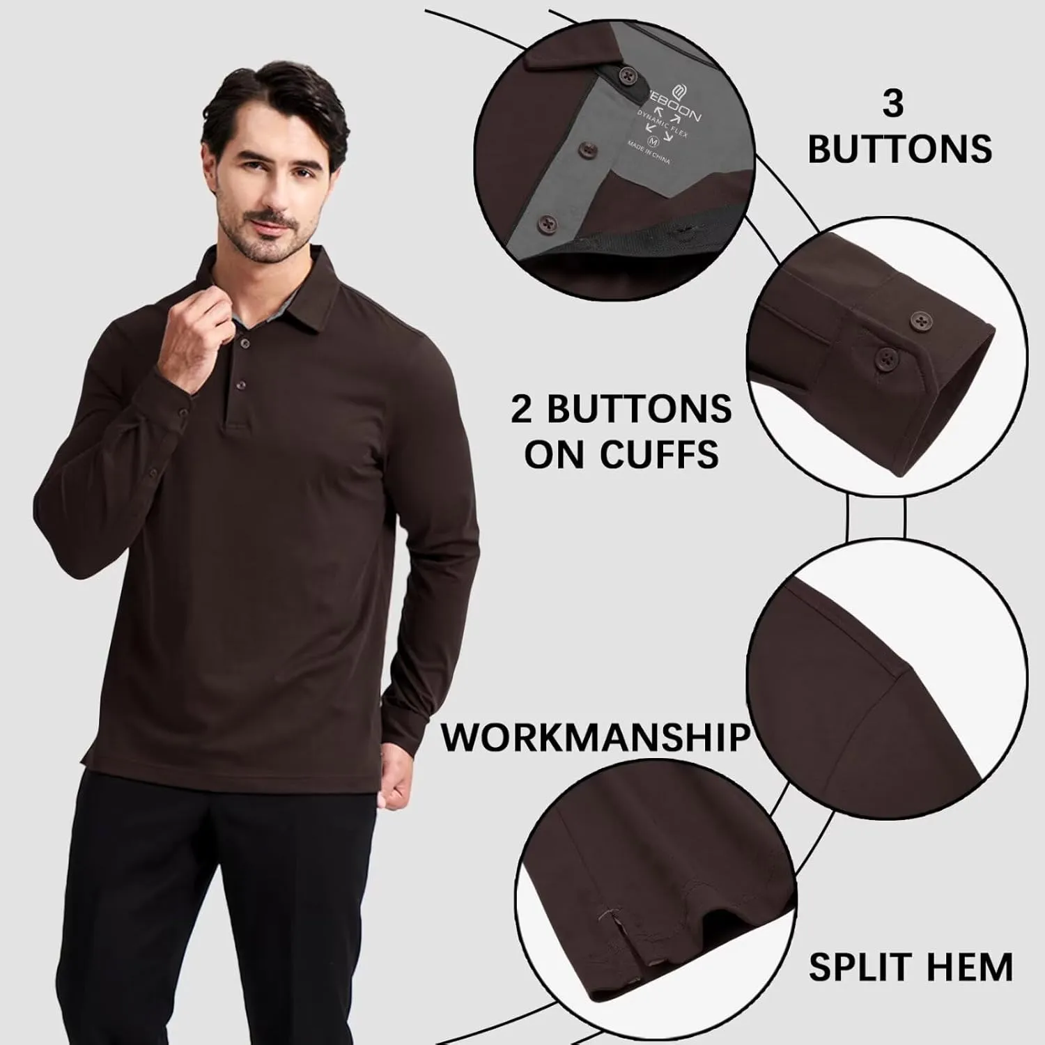 Men's Business Long and Short Sleeve Polo Shirts Mercerized Cotton Blend Casual Stylish Collared Shirts