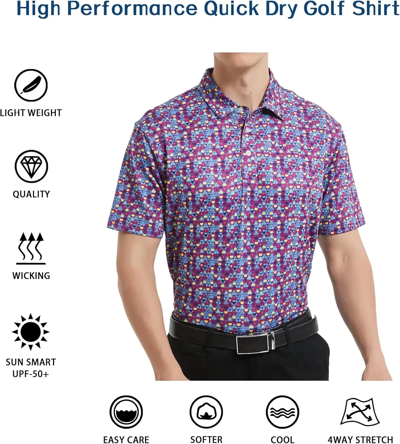 Men's Golf Polo Shirts Short Sleeve Performance Moisture Wicking Quick Dry Golf Polo Shirts for Men
