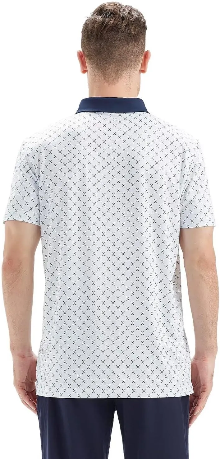 Mens Golf Shirts Short Sleeve Moisture Wicking Dry Fit Print Performance Athletic Casual Golf Polo Shirts for Men