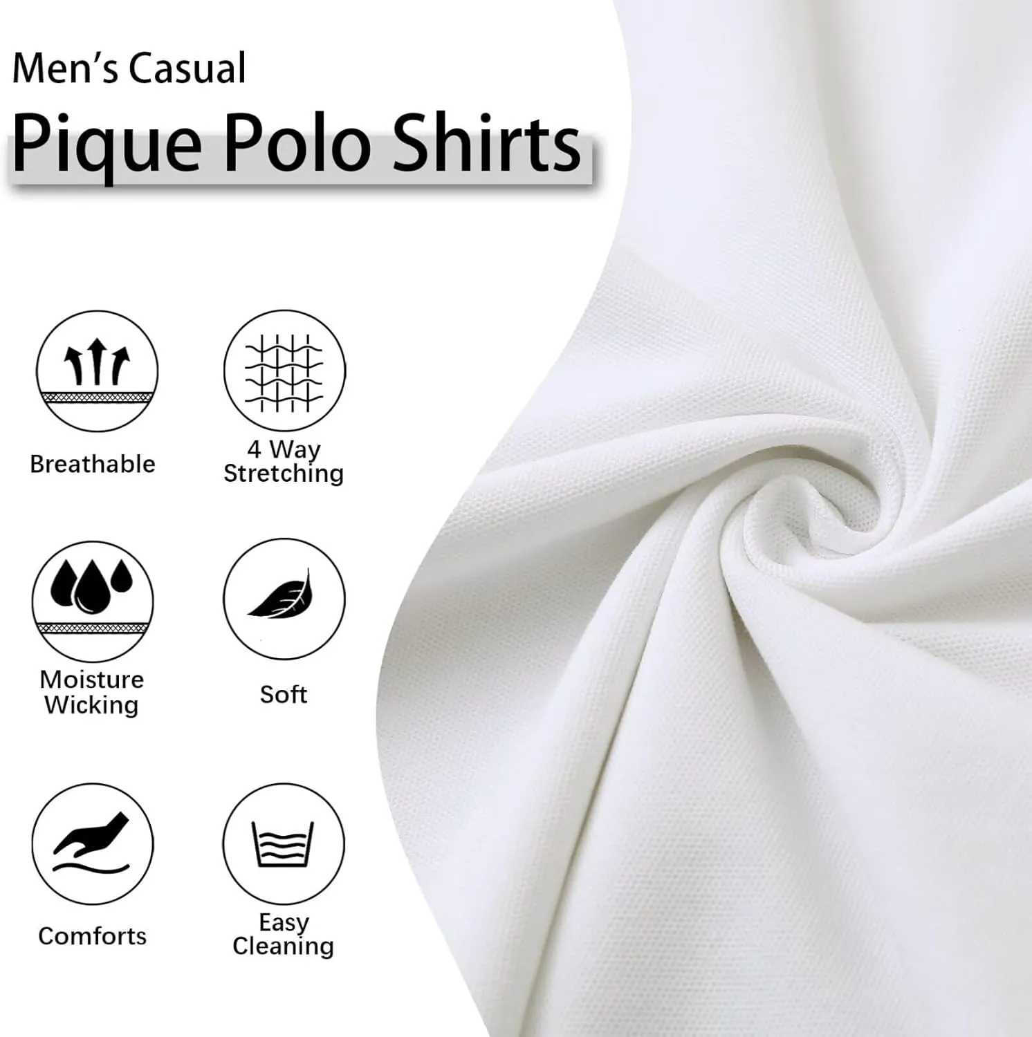 Men's Pique Polo Shirts Long Sleeve Cotton Blend Tipped Casual Collared Polo Shirts Business Classic Fit