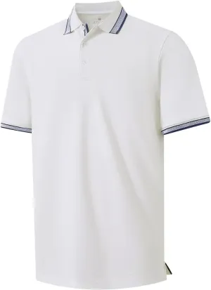 Men's Pique Polo Shirts Long Sleeve Cotton Blend Tipped Casual Collared Polo Shirts Business Classic Fit