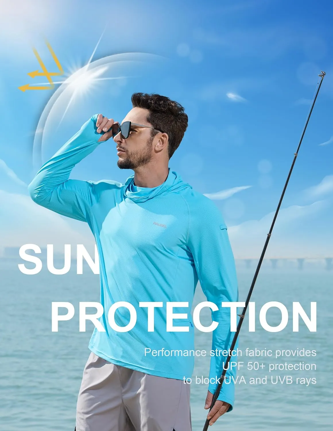 Men's Sun Protection Fishing Shirts UPF 50  Lightweight Hoodie Long Sleeve UV SPF Hooded Shirts with Mask Rash Guard