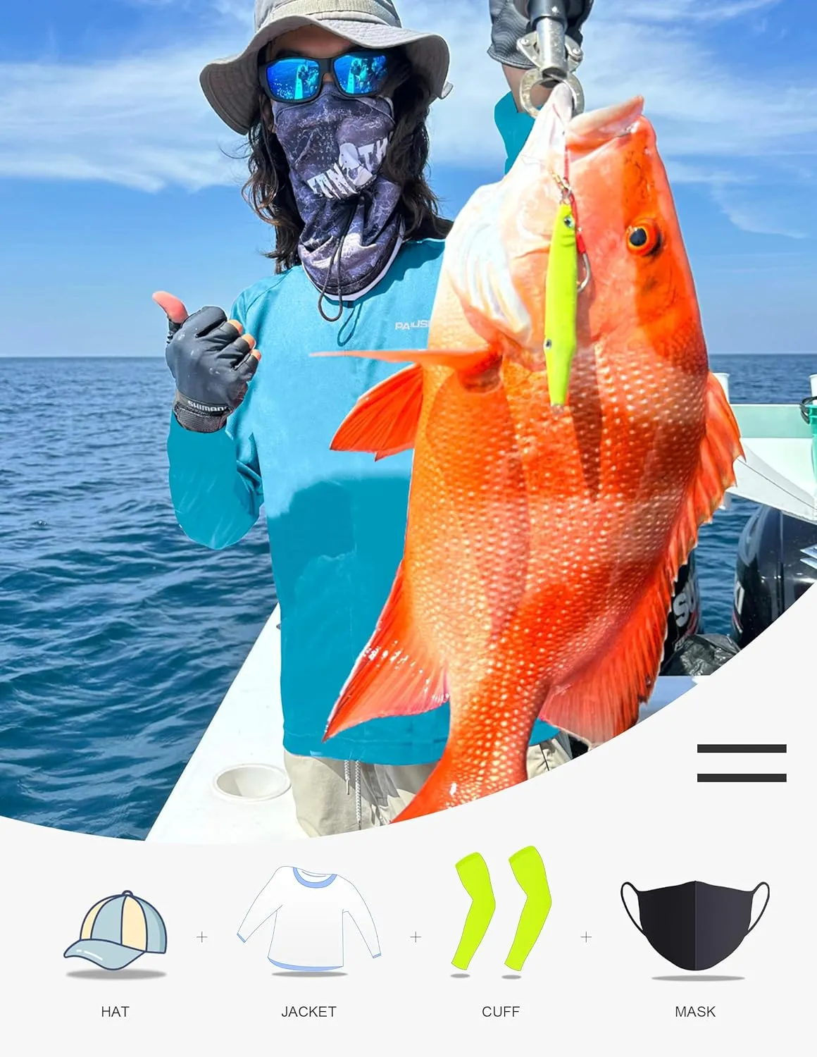 Men's Sun Protection Fishing Shirts UPF 50  Lightweight Hoodie Long Sleeve UV SPF Hooded Shirts with Mask Rash Guard