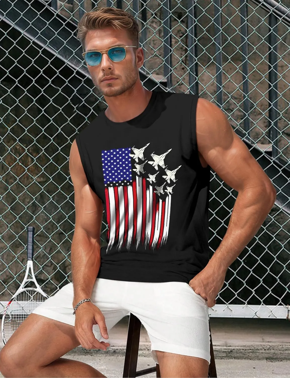 Men's Tank Tops Graphic Tank Tops for Men Summer Hawaiian Palm Tree Sleeveless Muscle Gym Shirt Mens Beach Tank Tops