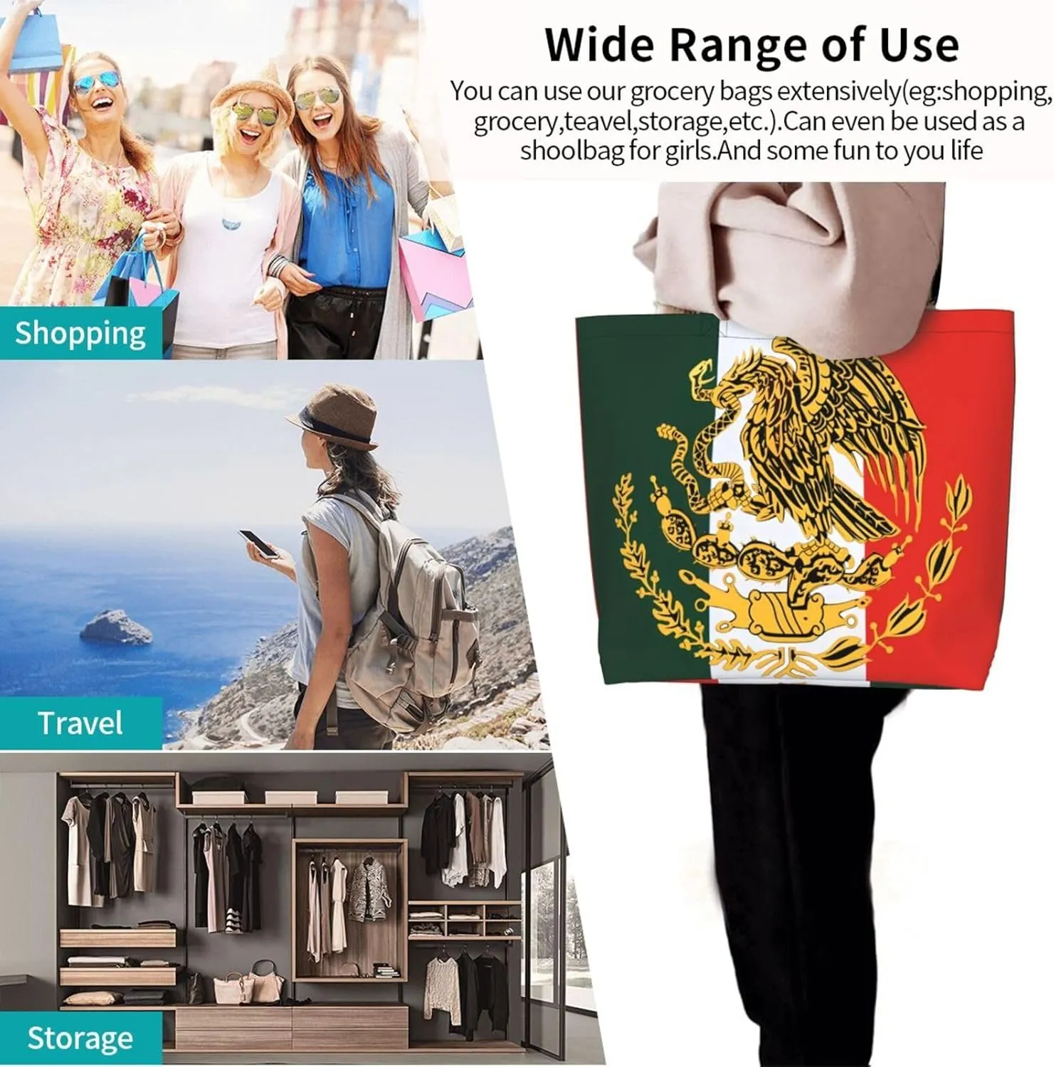 Mexico Mexican Eagle Flag Women's Tote Bag Large Capacity Single Shoulder Bags Handbag for Shopping Work
