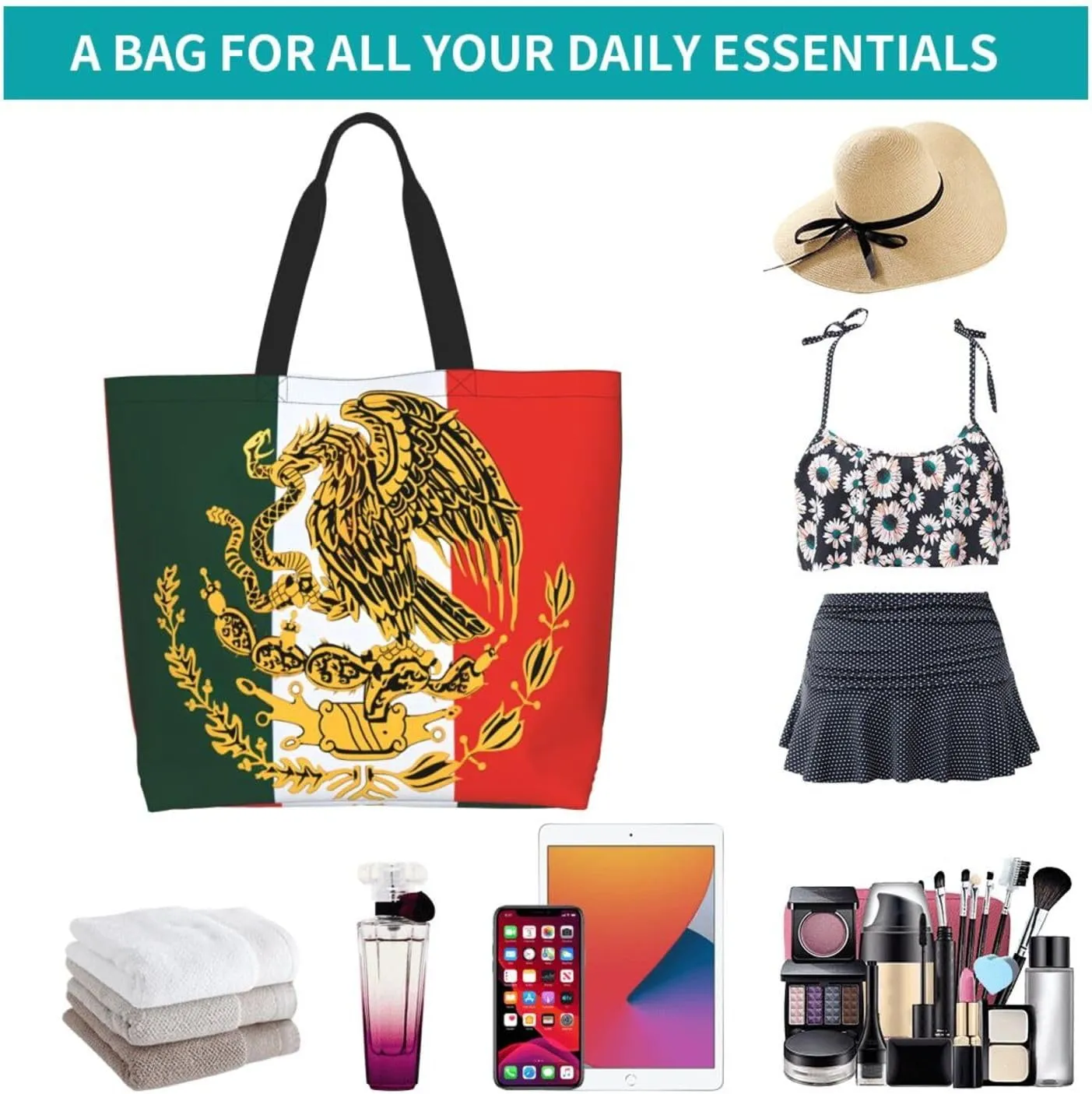 Mexico Mexican Eagle Flag Women's Tote Bag Large Capacity Single Shoulder Bags Handbag for Shopping Work