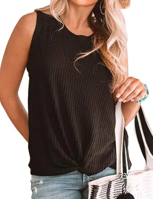 MIHOLL Womens Casual Tops Sleeveless Cute Twist Knot Waffle Knit Shirts Tank Tops
