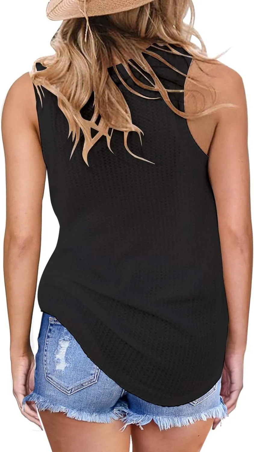 MIHOLL Womens Casual Tops Sleeveless Cute Twist Knot Waffle Knit Shirts Tank Tops