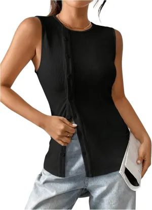 Milumia Women's Button Up Tank Tops Vest Sleeveless Business Casual Tops