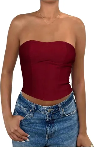 Milumia Women's Pu Leather Tube Crop Tops Lace Up Bustier Tops