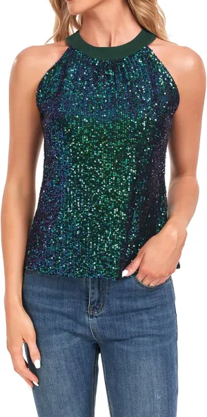 MINTLIMIT Women's Sequin Tops Sleeveless Sparkle Shimmer Camisole Glitter Tank Tops Cocktail Club Party Vest