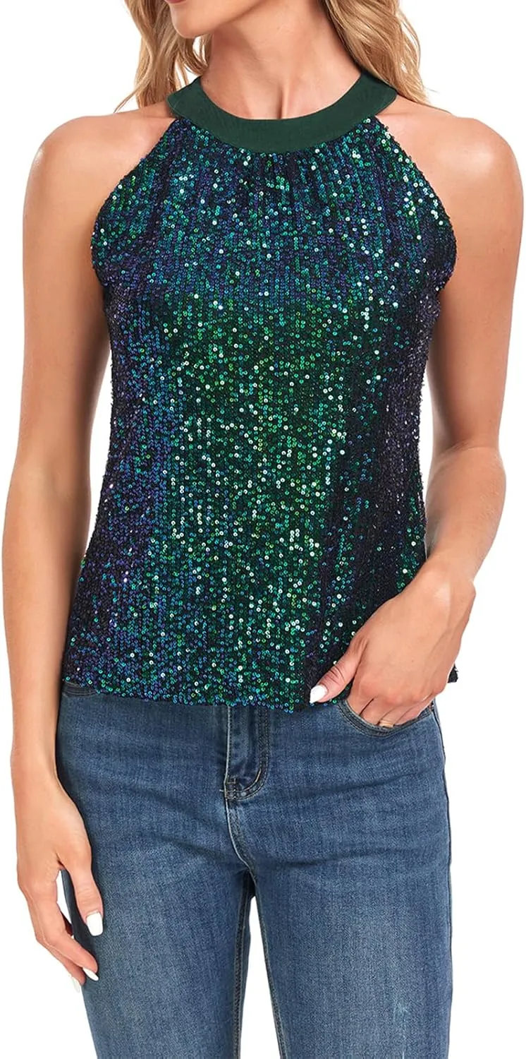 MINTLIMIT Women's Sequin Tops Sleeveless Sparkle Shimmer Camisole Glitter Tank Tops Cocktail Club Party Vest