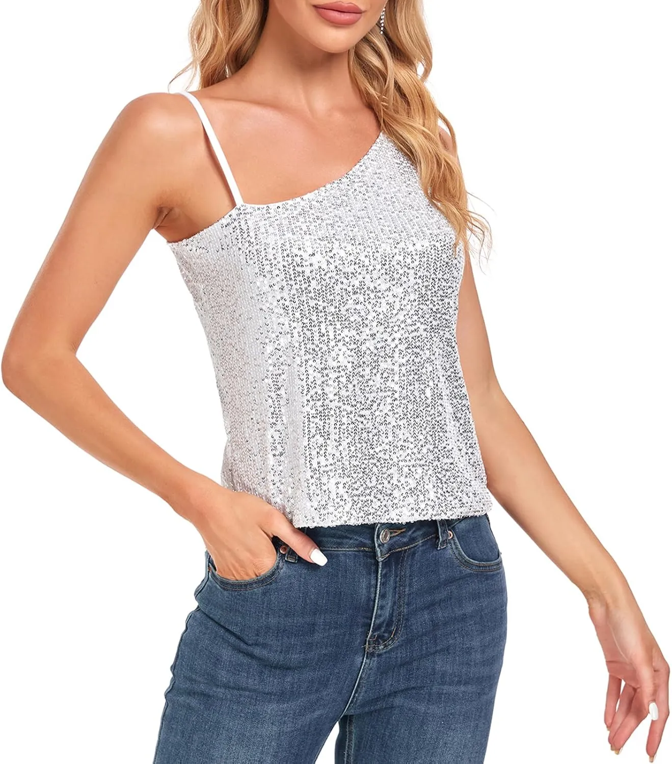 MINTLIMIT Women's Sequin Tops Sleeveless Sparkle Shimmer Camisole Glitter Tank Tops Cocktail Club Party Vest