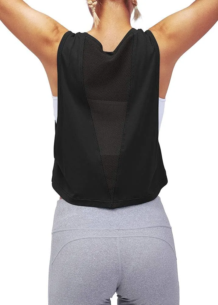 Mippo Womens Mesh Back Workout Crop Tops Loose Fit Gym Running Tank Tops