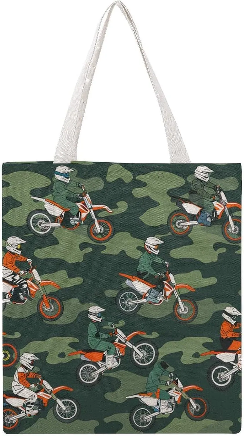 Motocross Dirt Bike Racing Camouflage Camouflage Canvas Tote Bag Casual Handbags Grocery Shopping Purses Work Bag for Women