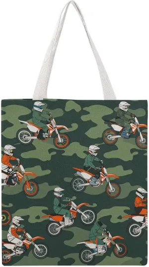 Motocross Dirt Bike Racing Camouflage Camouflage Canvas Tote Bag Casual Handbags Grocery Shopping Purses Work Bag for Women