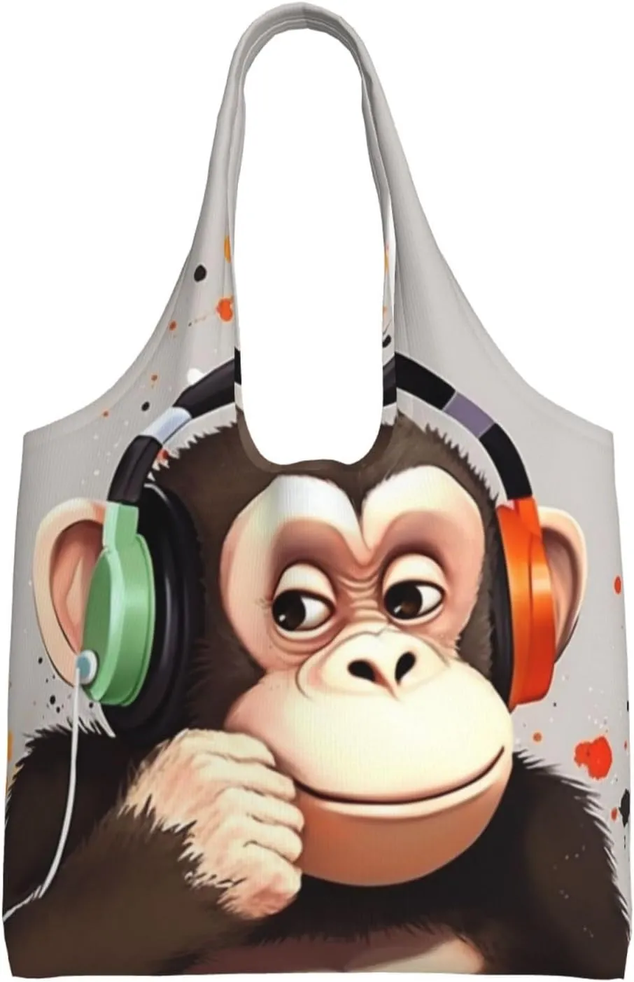 Music Monkey Canvas Tote Bag Aesthetic Large Shoulder Bags Reusable Shopping Bags for Women Grocery Bag Purse
