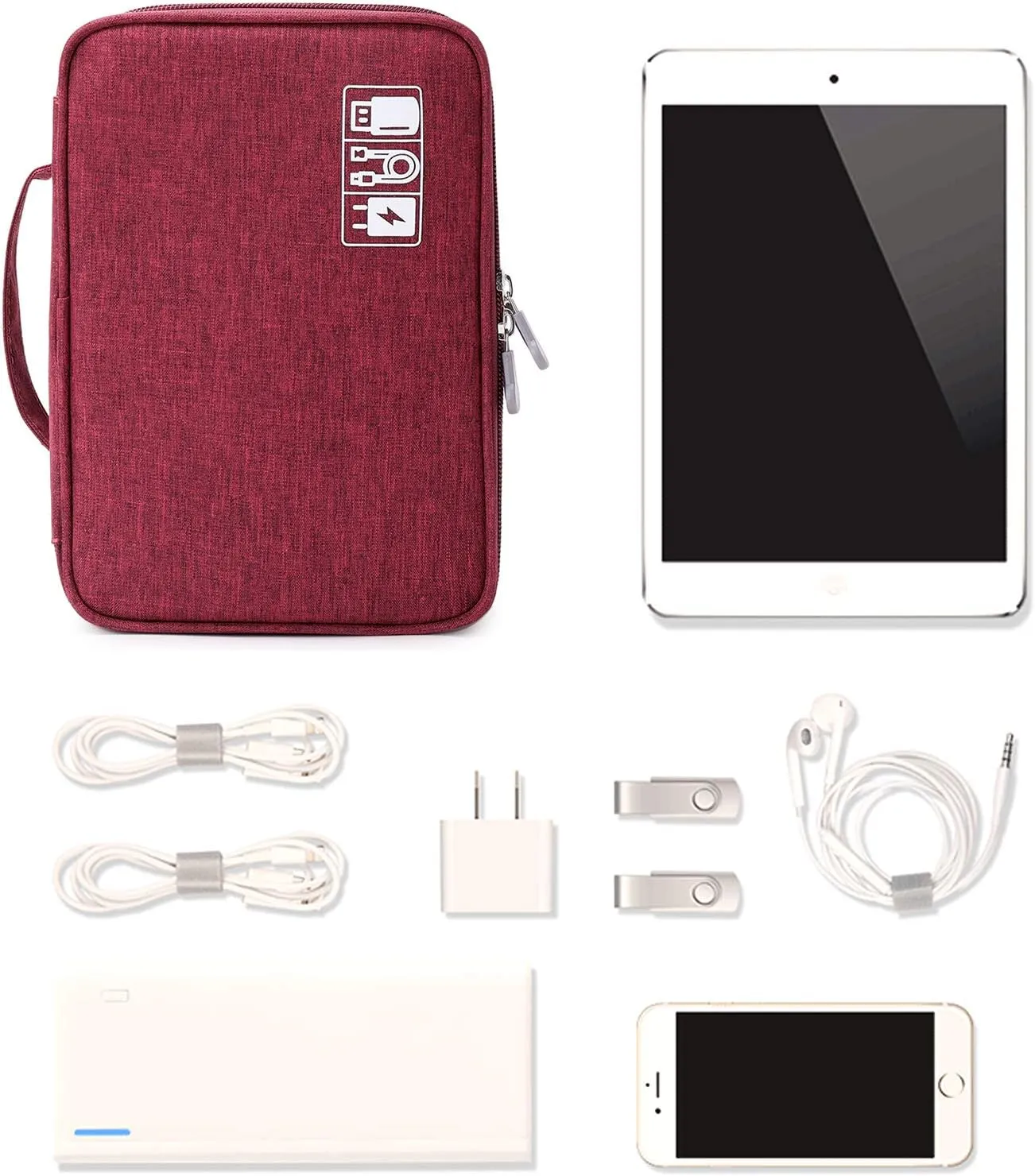 mygreen Travel Cable Organizer Bag, Two-Layer Electronics Accessories Organizer Bag for Cables, Chargers, Power Bank, Mouse,iPad, Phone, Kindle, SD Card, Wires, Cords, and Accessories Red
