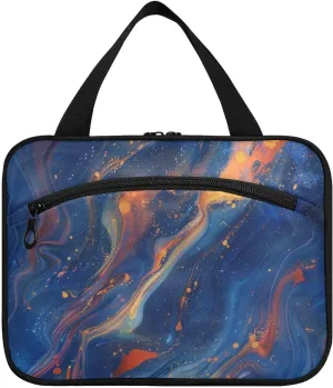 Navy Blue Gold Ink Style Marble Texture hanging travel toiletry bags with hook, designer accessories case for toiletries for accessories for women travel envase para perfume de M