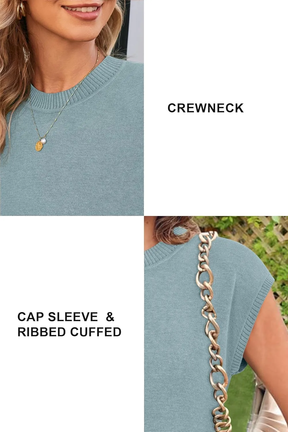 Newshows Womens 2024 Summer Tops Spring Sweater Vest Cap Sleeve Crewneck Business Casual Outfits Knit Dressy Shirts Trendy