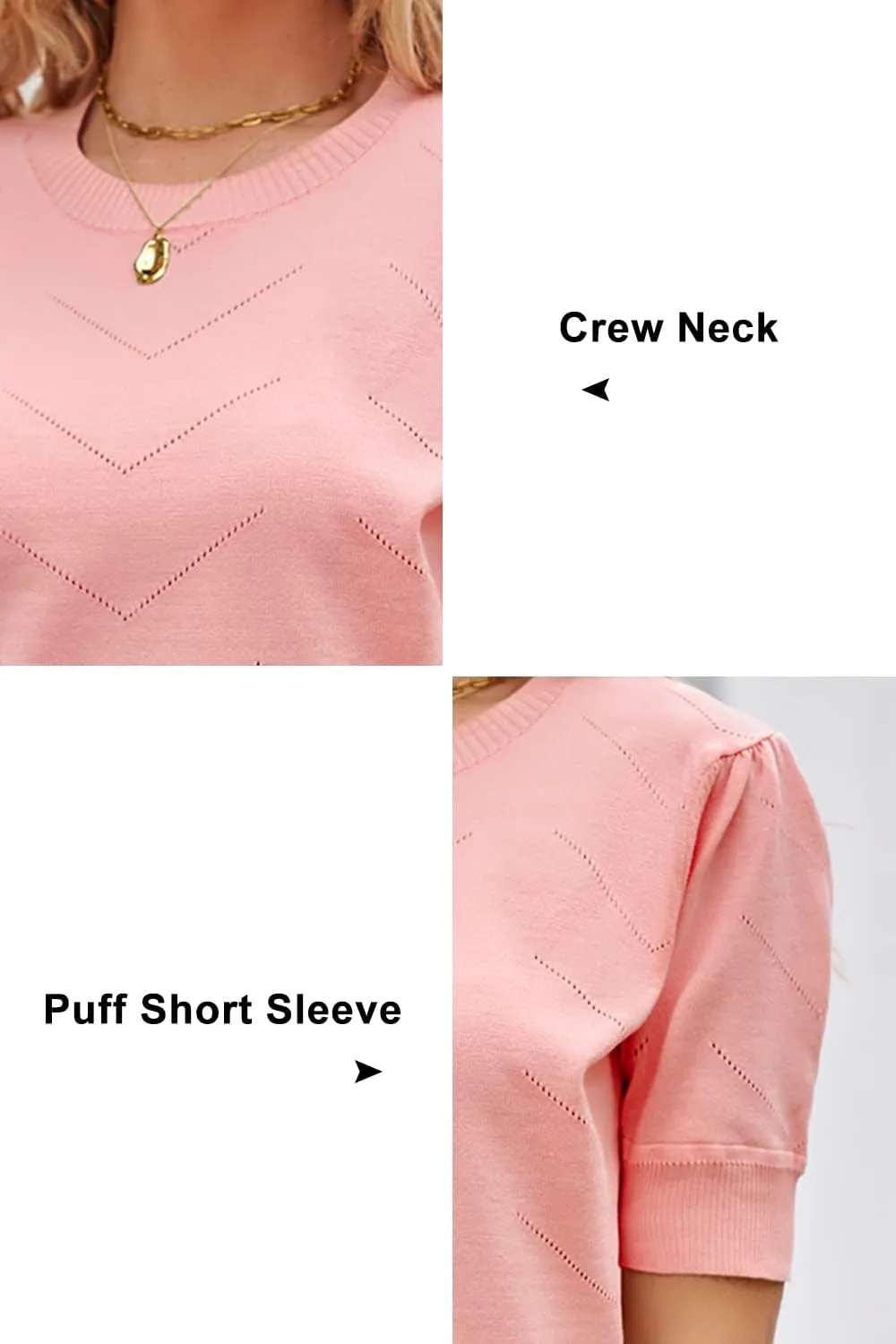 Newshows Womens Summer Short Sleeve Sweater Tops Fall Business Casual Outfits Crewneck Lightweight Dressy Knit Shirts
