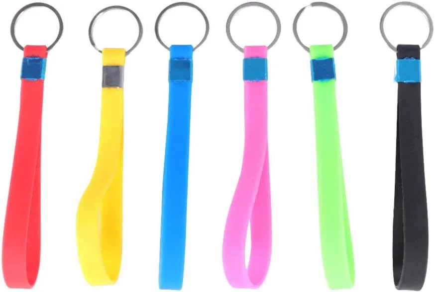 NUOBESTY 6Pcs Keychain Strap Wristlet Wrist Lanyard Keychain Silicone Rubber Key Rings Keyrings Accessories