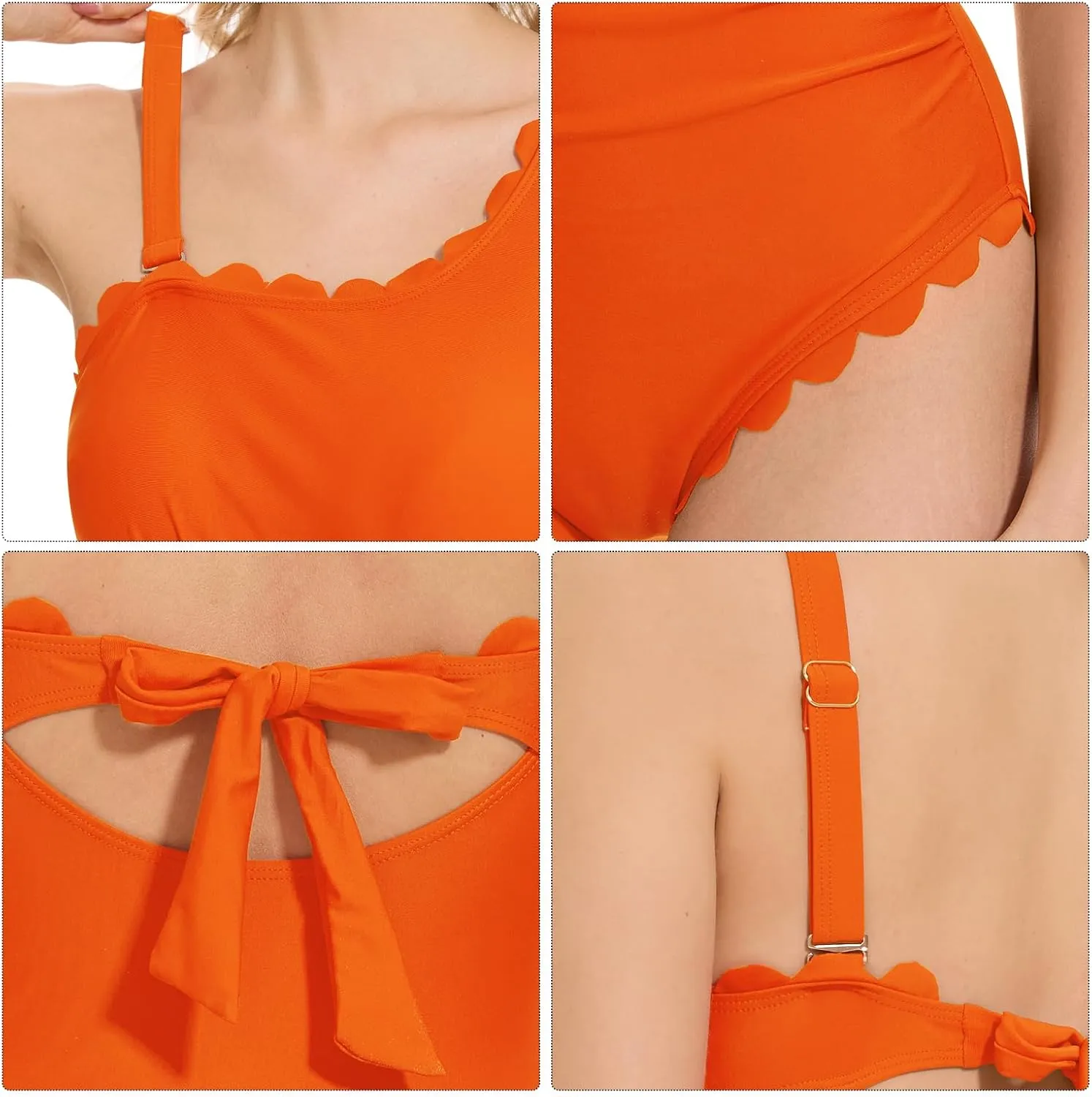 One Shoulder One Piece Swimsuit for Women Scalloped Bathing Suit Full Coverage Modest Slimming Swimwear
