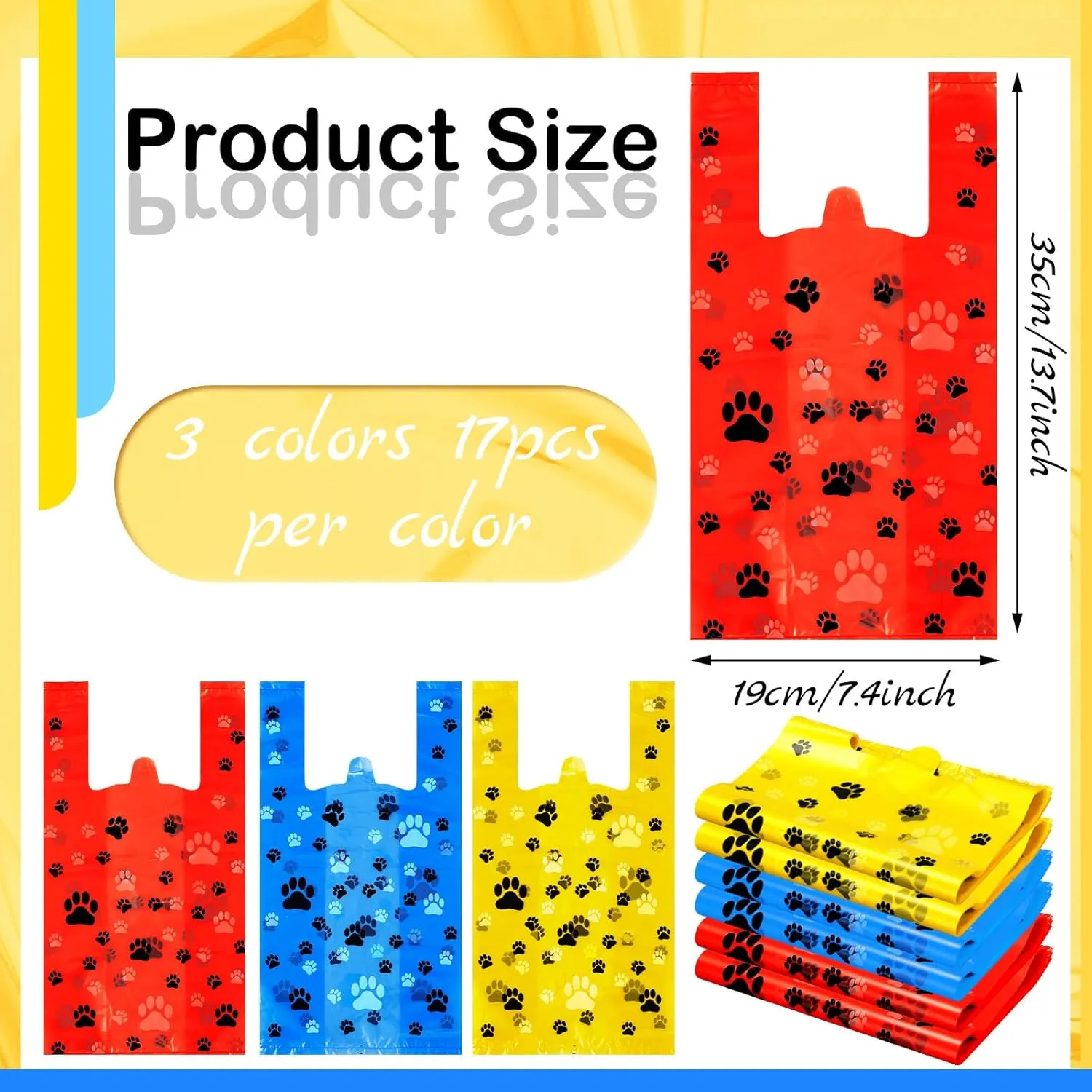 Outus 50 Pcs Paw Dog Print Gift Bags Bulk T Shirt Treat Candy Goodie Bag for Paw Cat Dog Birthday Party Supplies, 7.6x14x4.8