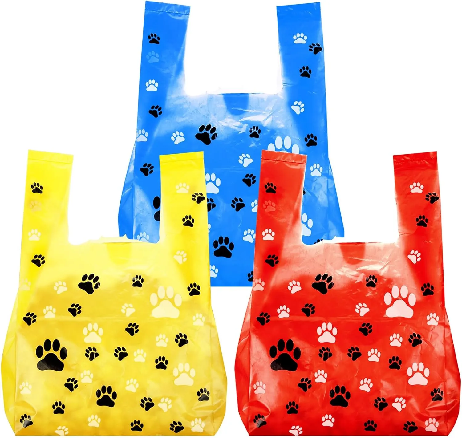 Outus 50 Pcs Paw Dog Print Gift Bags Bulk T Shirt Treat Candy Goodie Bag for Paw Cat Dog Birthday Party Supplies, 7.6x14x4.8