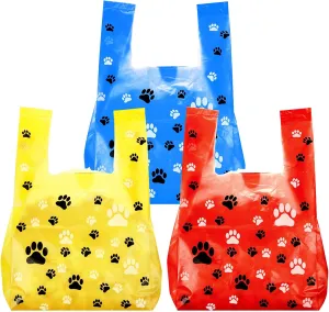 Outus 50 Pcs Paw Dog Print Gift Bags Bulk T Shirt Treat Candy Goodie Bag for Paw Cat Dog Birthday Party Supplies, 7.6x14x4.8