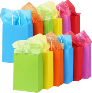 OUTUXED 60pcs Paper Gift Bags with 60 Tissues Bulk, 6 Colors Party Favor Bags with Handles, Small Goodie Bags Gift Bags for Birthday, Party Supplies and Crafts