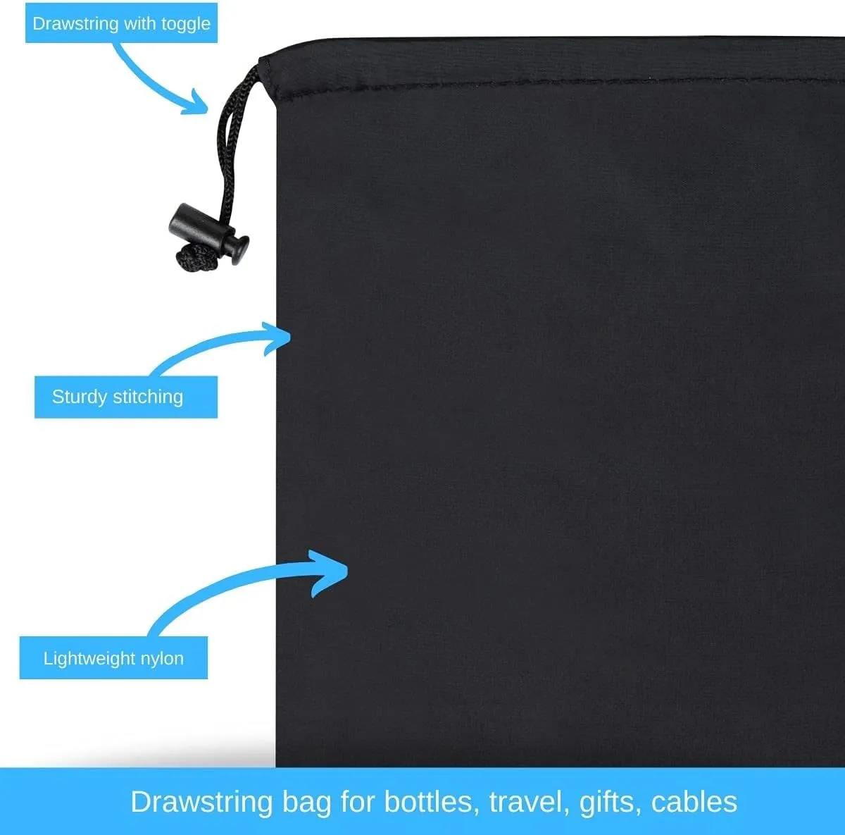 PALTERWEAR Drawstring Bag - UltraLight Nylon Cinch and Ditty Pouch For Storage, Outdoor, Sandals and Shoes (5 pack, Black, 10 x 15 inch)