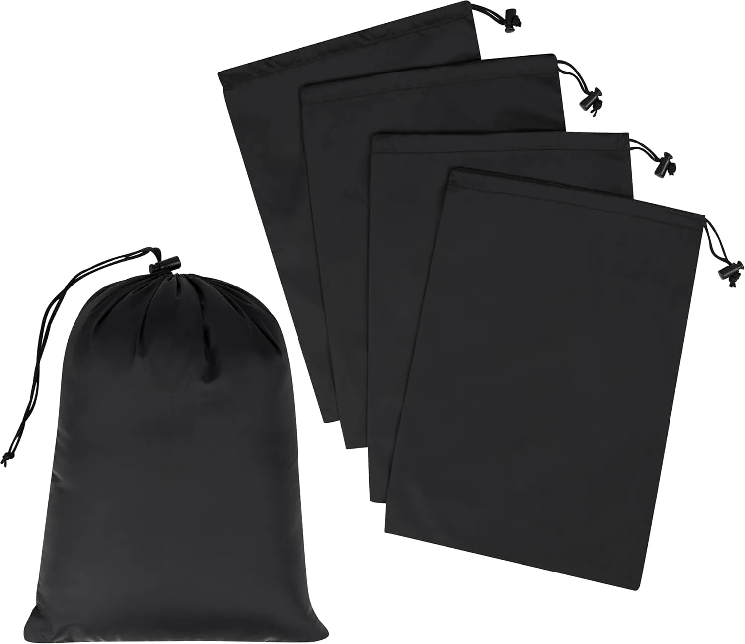 PALTERWEAR Drawstring Bag - UltraLight Nylon Cinch and Ditty Pouch For Storage, Outdoor, Sandals and Shoes (5 pack, Black, 10 x 15 inch)