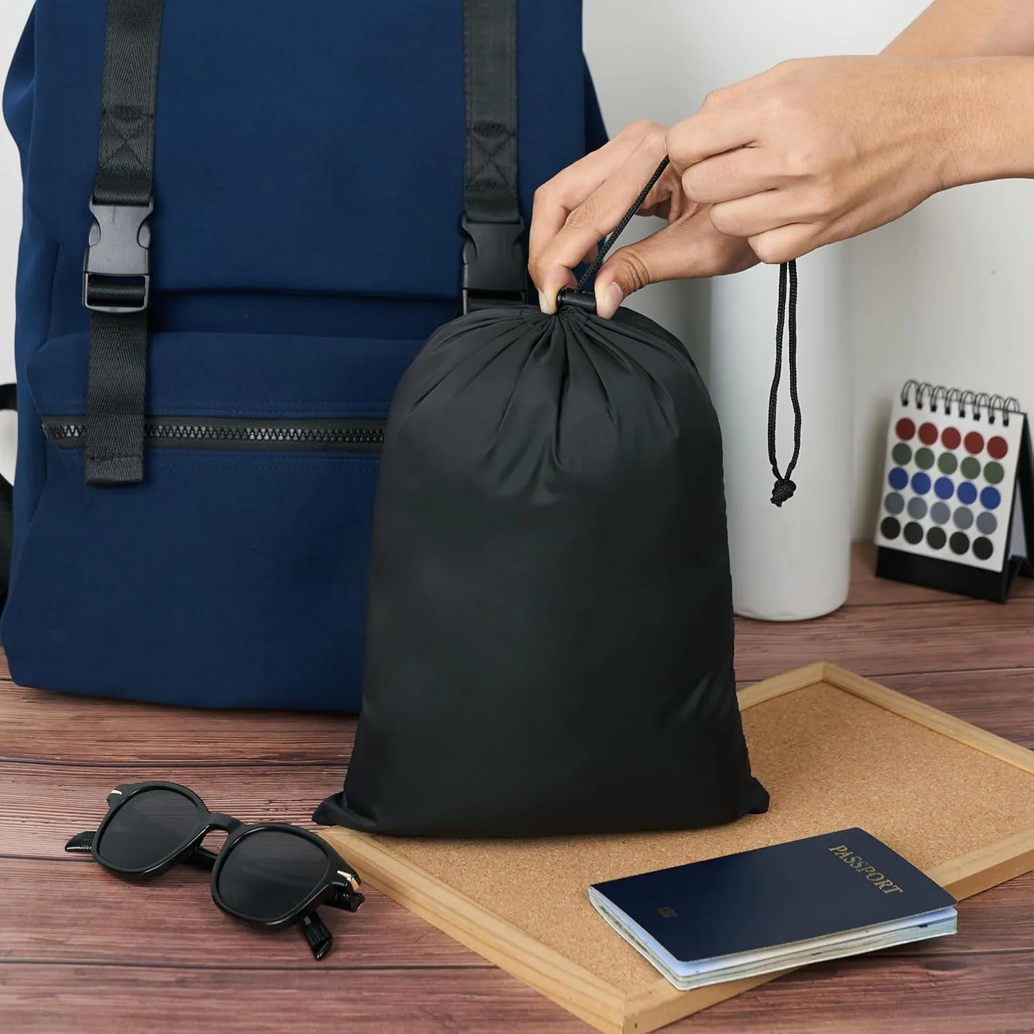 PALTERWEAR Drawstring Bag - UltraLight Nylon Cinch and Ditty Pouch For Storage, Outdoor, Sandals and Shoes (5 pack, Black, 10 x 15 inch)