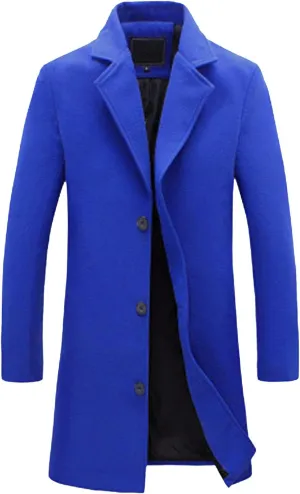 PARREN Men's Casual Single Breasted Notched Collar Trench Coat Winter Business Work Thermal Long Sleeve Overcoat Pea Jacket