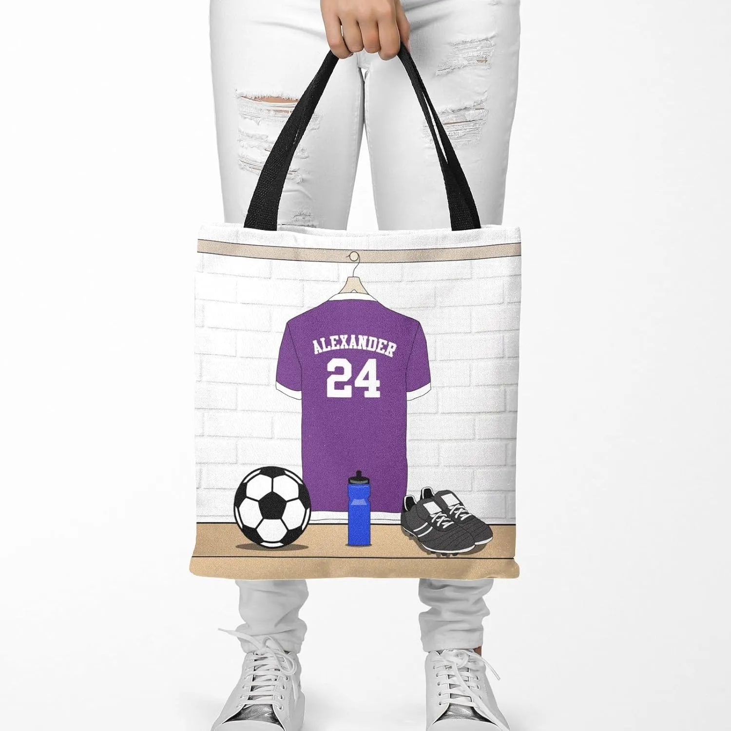 Personalized Name Soccer Sport Player Jersey Navy Handbag Gift Bags Christmas Treat Bags for Holiday Party Gift Bags